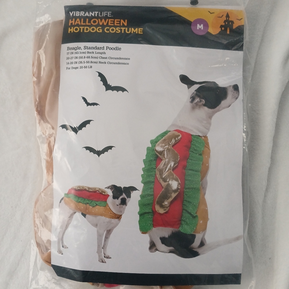 Vibrant Halloween Hotdog Costume for Dogs Red, Green, Gold Size Medium